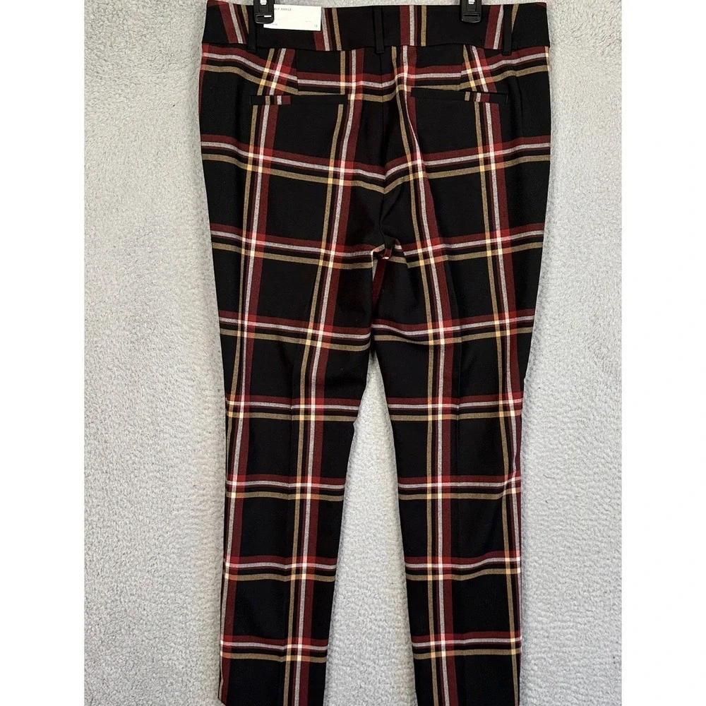 NEW Loft Pants Womens 12 Black Red Plaid Skinny Ankle Mid Rise Dress Flat Front